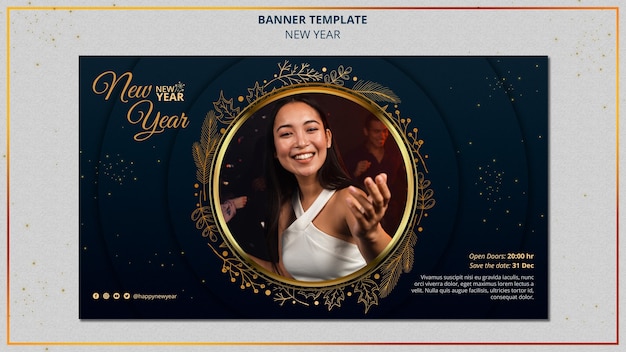 New Year Banner Template with Golden Details – Free Download