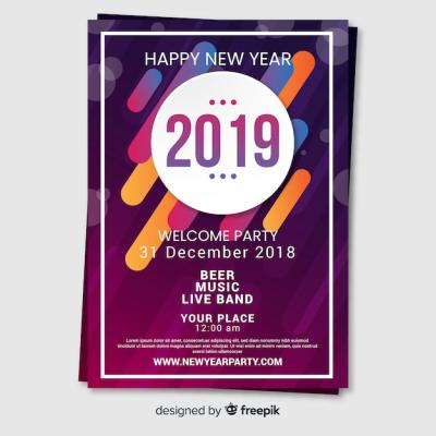 New Year Party Poster Template with Geometric Shapes – Free Download