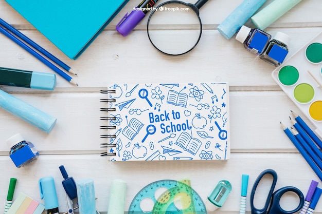 Back to School Mockup Featuring Horizontal Notepad – Free Download