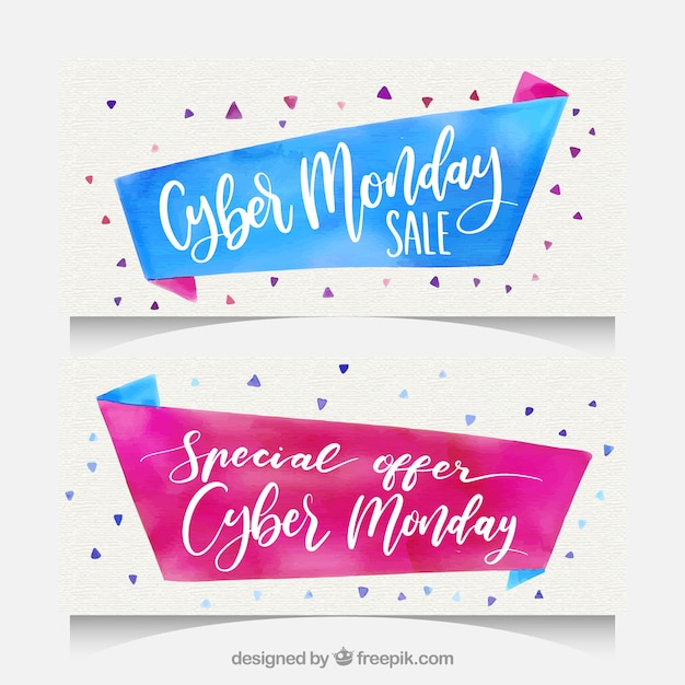 Blue and Pink Watercolor Cyber Monday Banners – Free Stock Photo for Download