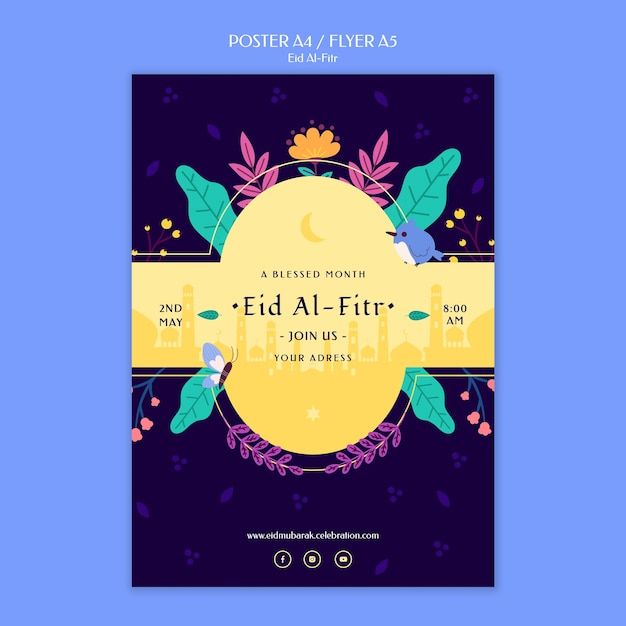 Flat Design Eid al-Fitr Poster Template – Free Download