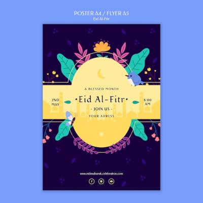 Flat Design Eid al-Fitr Poster Template – Free Download