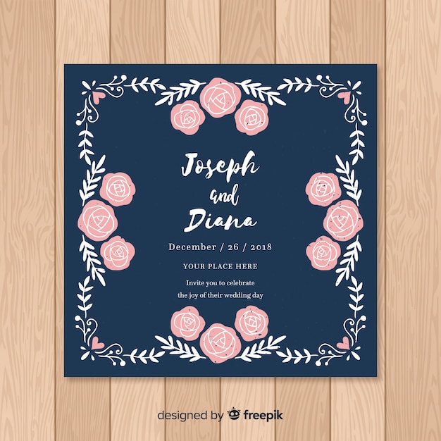 Hand Drawn Floral Wedding Card Template – Free Download