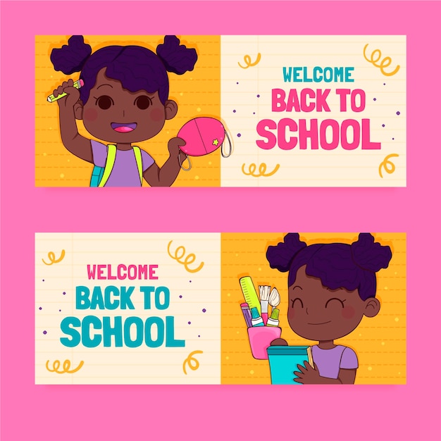 Hand Drawn Back to School Horizontal Banners Set – Free Stock Photo, Download for Free