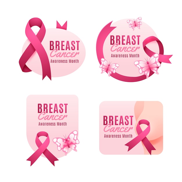 Realistic Breast Cancer Awareness Month Labels Collection – Free Download