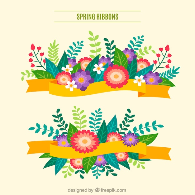 Colorful Spring Ribbons with Flowers – Free Download