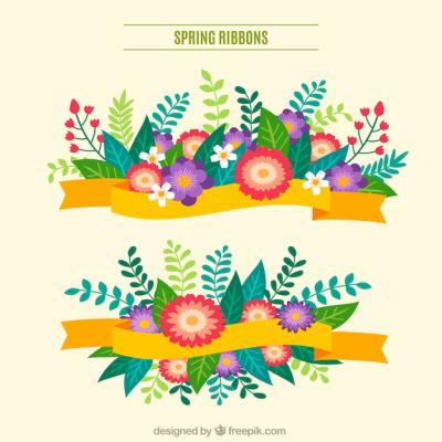 Colorful Spring Ribbons with Flowers – Free Download