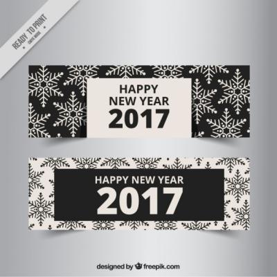 Black and White Snowflake Banners for New Year – Free Download