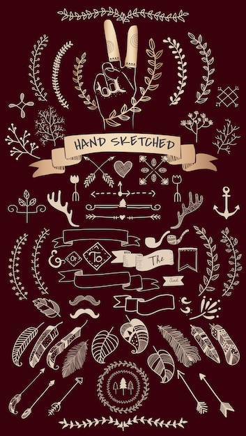 Hand Drawn Boho Doodle Element Vectors Collection – Free Stock Photo Download