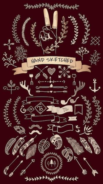 Hand Drawn Boho Doodle Element Vectors Collection – Free Stock Photo Download