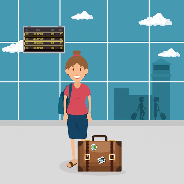 Tourist Woman with Suitcase at the Airport – Free Download