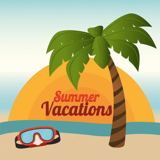 Summer Vacations: Palm Trees and Diving Goggles on the Beach – Free Download