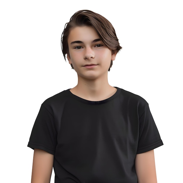 Portrait of a Teenage Boy in a Black T-Shirt Isolated on White Background – Free Download