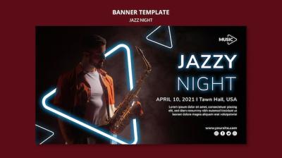 Neon Jazz Night Event Banner Template – Free Download