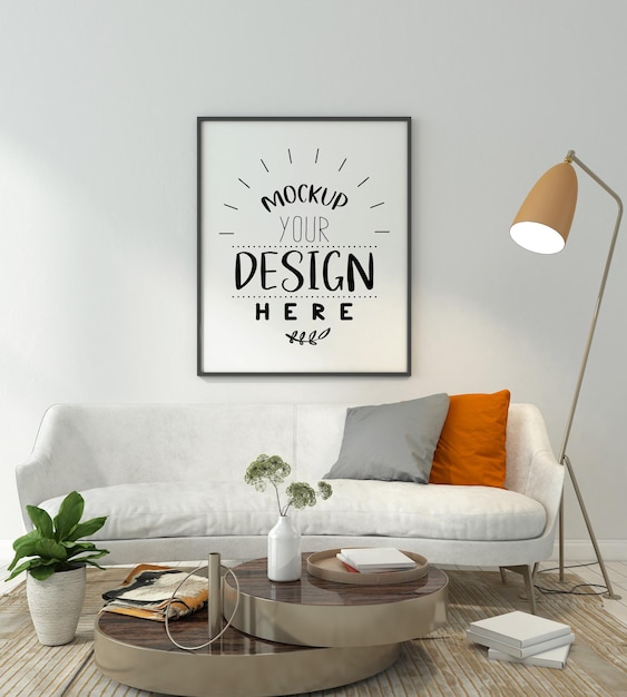 Living Room Mockup with Poster Frame – Free Stock Photo, Download Free