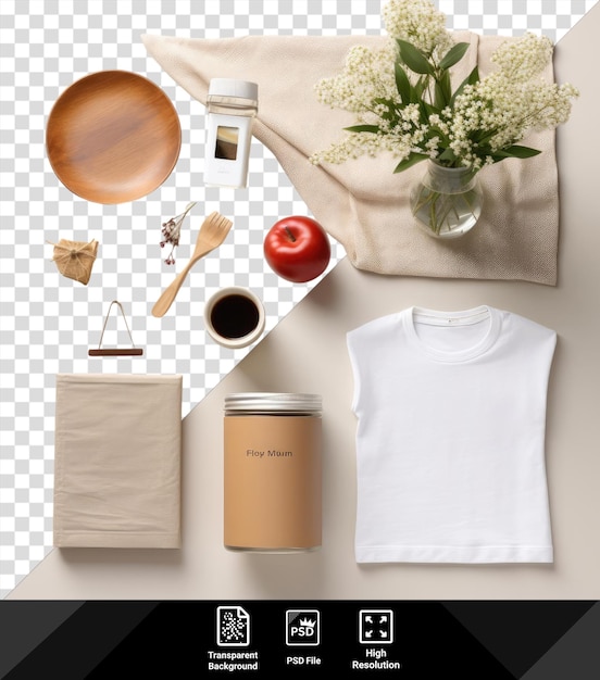 International Day of Happiness Set – Clear Glass Vase, White Flower, Brown Wooden Spoon, and White Shirt – Free Download