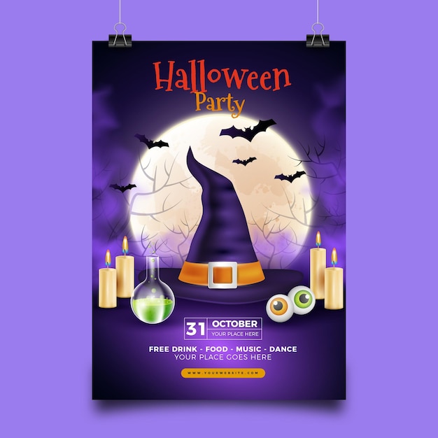 Realistic Halloween Party Poster Template – Free to Download