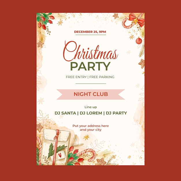 Watercolor Christmas Party Poster Template – Free Download