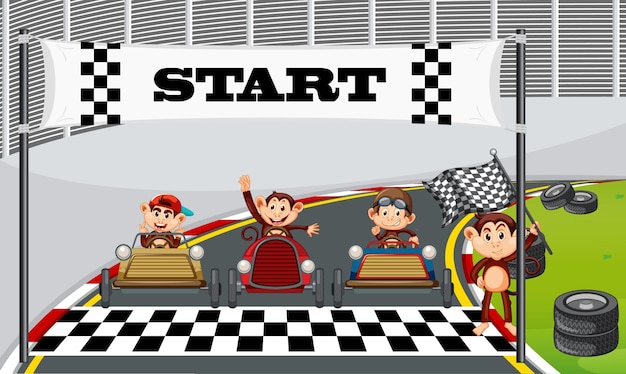 Monkey Racing Drivers on a Race Track – Free Download