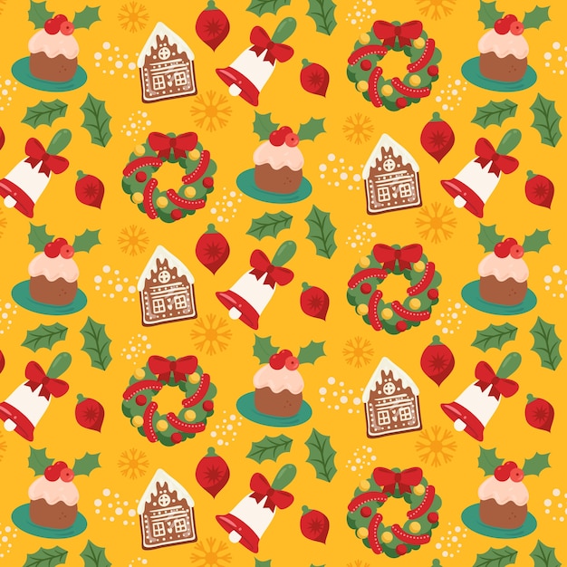 Hand Drawn Flat Christmas Pattern Design – Free Download