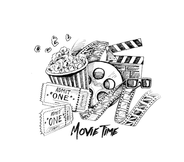 Hand Drawn Movie Time Poster Vector Illustration – Free to Download