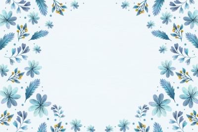 Watercolor Winter Background with Blue Flowers – Free Download