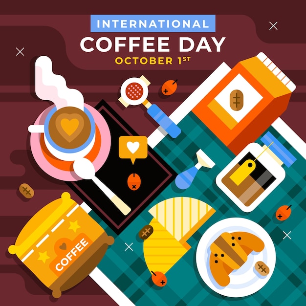 Celebrate International Coffee Day with Stunning Flat Illustrations – Free Download