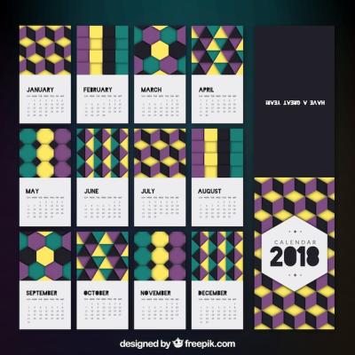 Modern 2018 Calendar with Geometric Shapes – Download Free Stock Photo