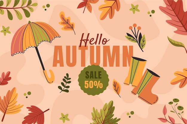 Hand Drawn Flat Autumn Sale Background – Free Download