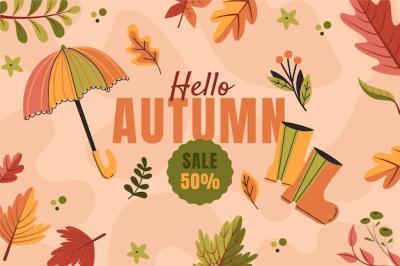 Hand Drawn Flat Autumn Sale Background – Free Download