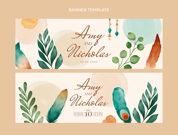 Boho Wedding Banner in Watercolor Style – Free Download