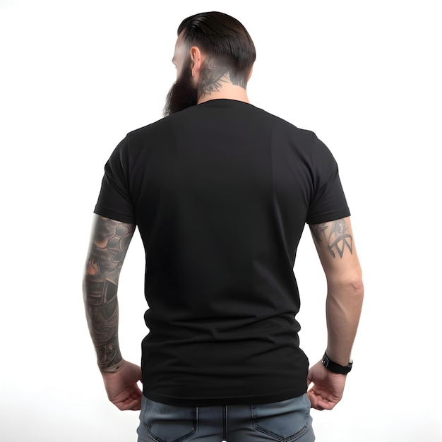 Tattooed Man in Black T-Shirt on White Background – Free Stock Photo for Download