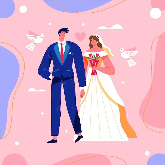 Beautiful Wedding Couple Illustration – Free Download