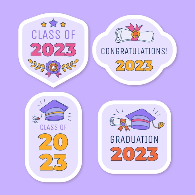 Hand Drawn Badges Collection for Class of 2023 Graduation – Free to Download