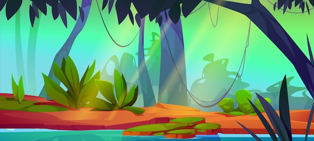 Cartoon Jungle Landscape with River – Free Download Stock Photo