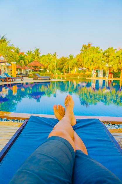 Stunning Pool Landscape with Umbrella and Summer Tree – Free Download