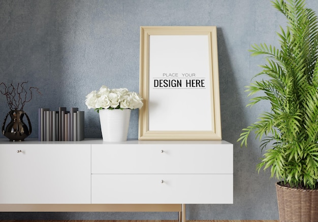 Poster Frame in Living Room PSD Mockup – Free Download