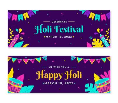 Flat Holi Horizontal Banners Set – Free to Download