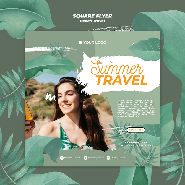 Summer Travel Square Flyer Design – Free Download