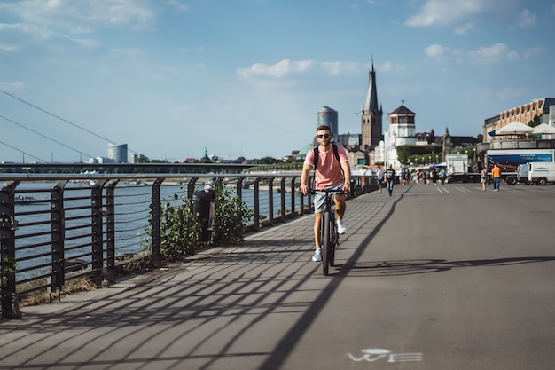 Young Sportsman on a Bicycle in a European City – Free Stock Photo