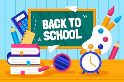 Flat Back to School Background Featuring School Supplies – Free Download