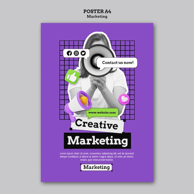 Flat Design Marketing Poster Template – Free Download