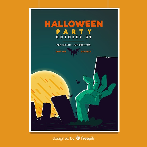 Terrific Halloween Party Poster with Flat Design – Free Download