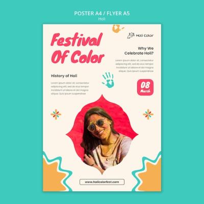 Flat Design Holi Celebration Poster Template – Free Download