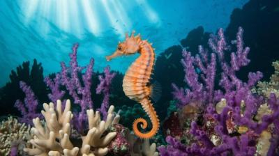 Mediterranean Seahorse Hippocampus Surrounded by Colorful Underwater Corals – Free Stock Photo Download