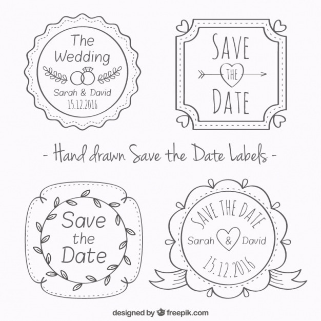 Hand Drawn Wedding Badges in Vintage Style – Free Download