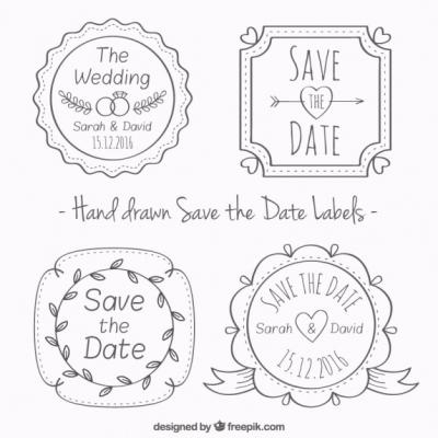 Hand Drawn Wedding Badges in Vintage Style – Free Download