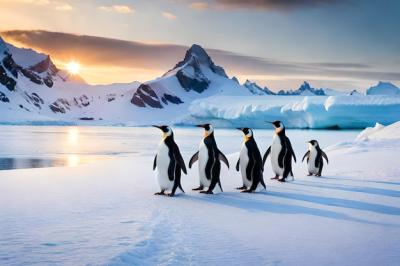 A Group of Penguins Walking on Frozen Ice – Free Download