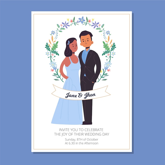 Hand Drawn Wedding Invitation Featuring a Couple – Free to Download