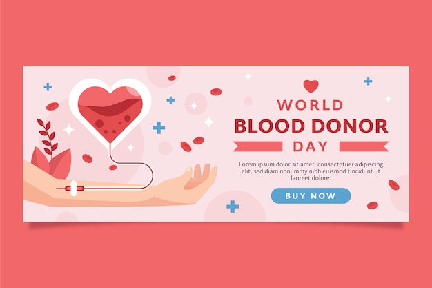 Flat Horizontal Banner Template for World Blood Donor Day Awareness – Free Download